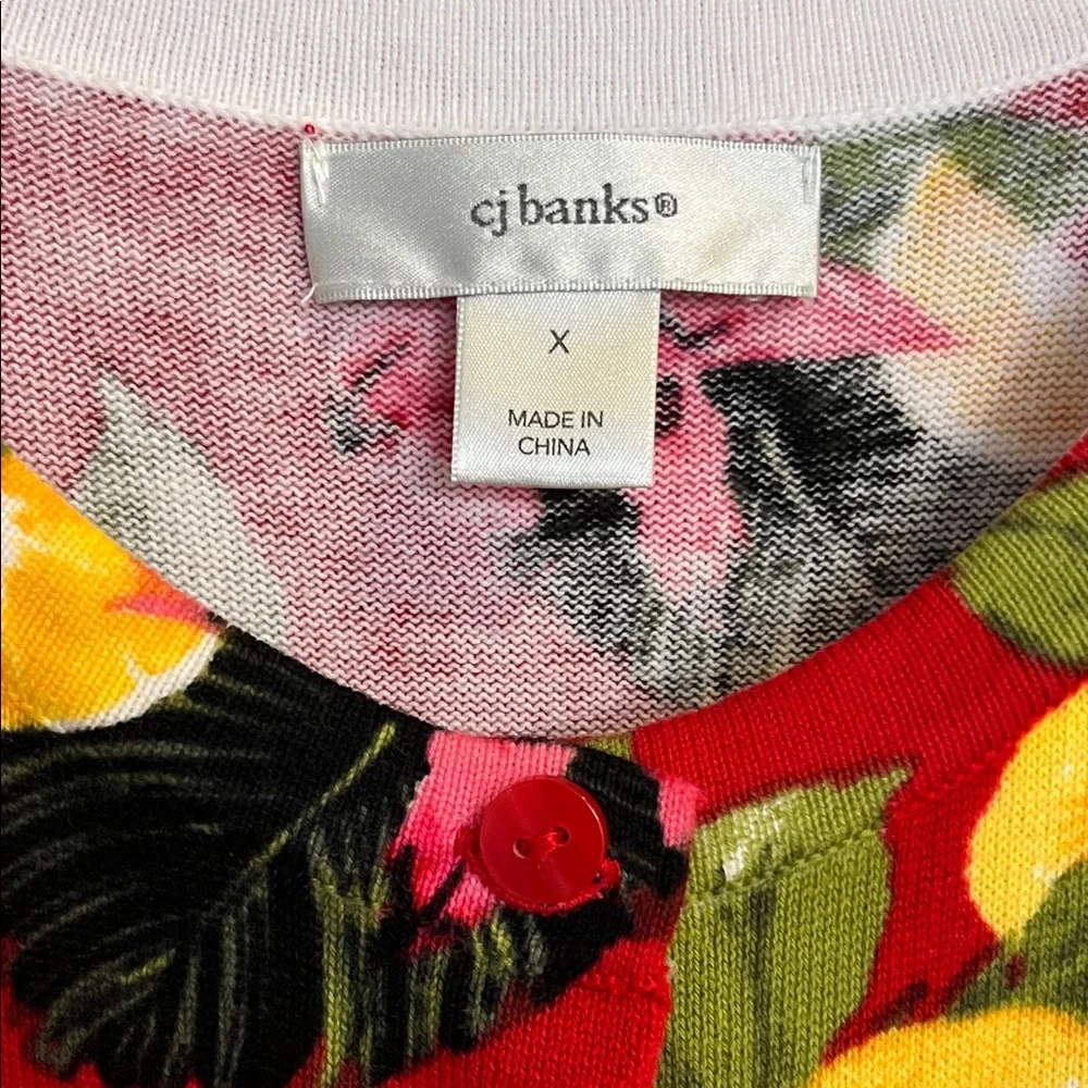 CJ Banks Women’s Red Floral Spring Lemon Short Sleeve Cardigan Size XL